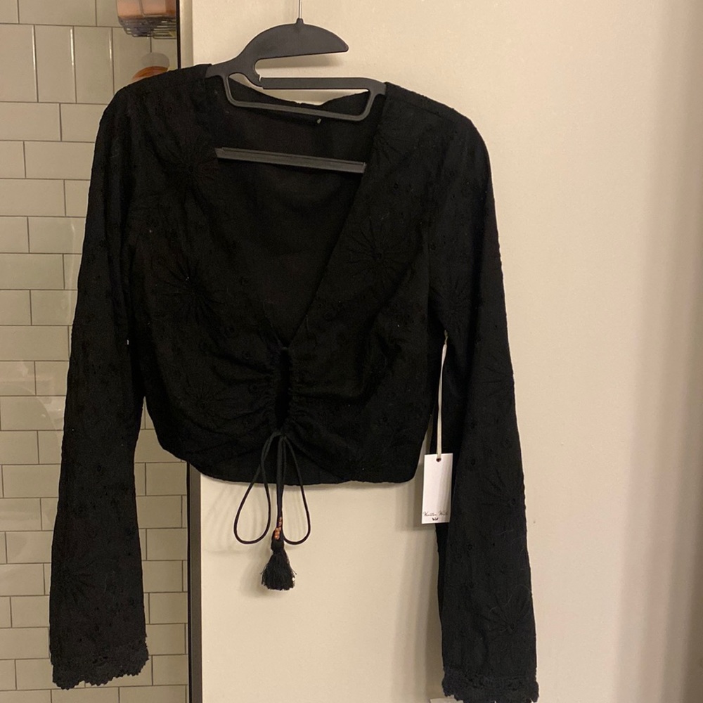 Black embroidered Eyelet top